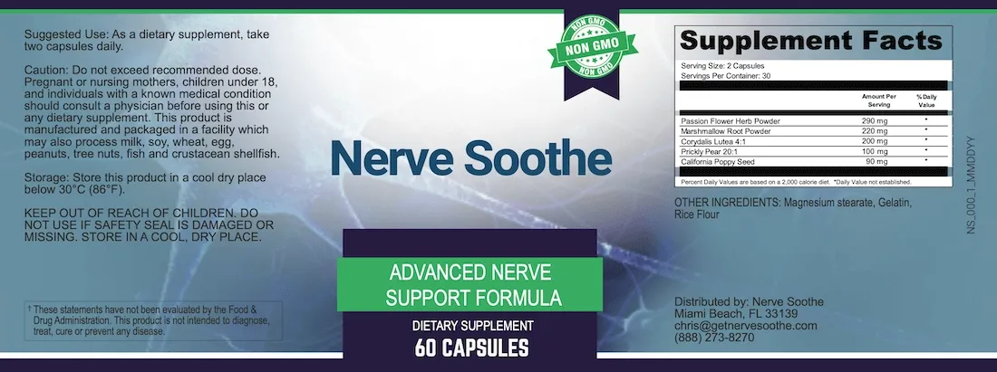 Nerve Soothe Supplement Facts label