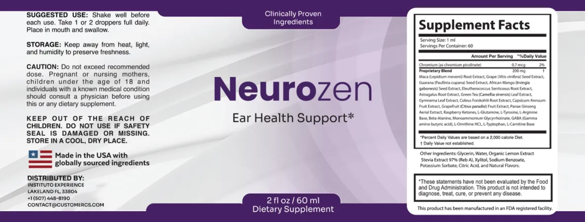 NeuroZen key ingredients label